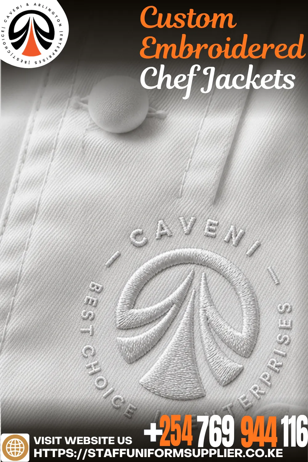 Custom Embroidered Chef Jackets Nairobi Kenya +254-769-944-116
