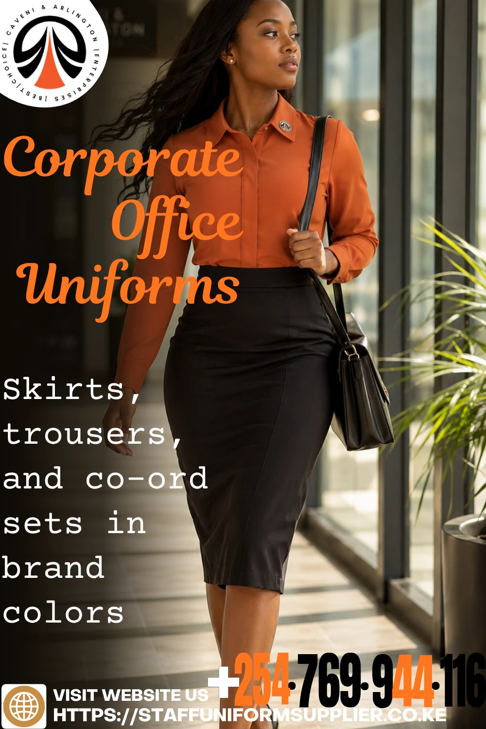 Corporate Office Uniforms - Skirts, trousers, and co-ord sets in brand colors