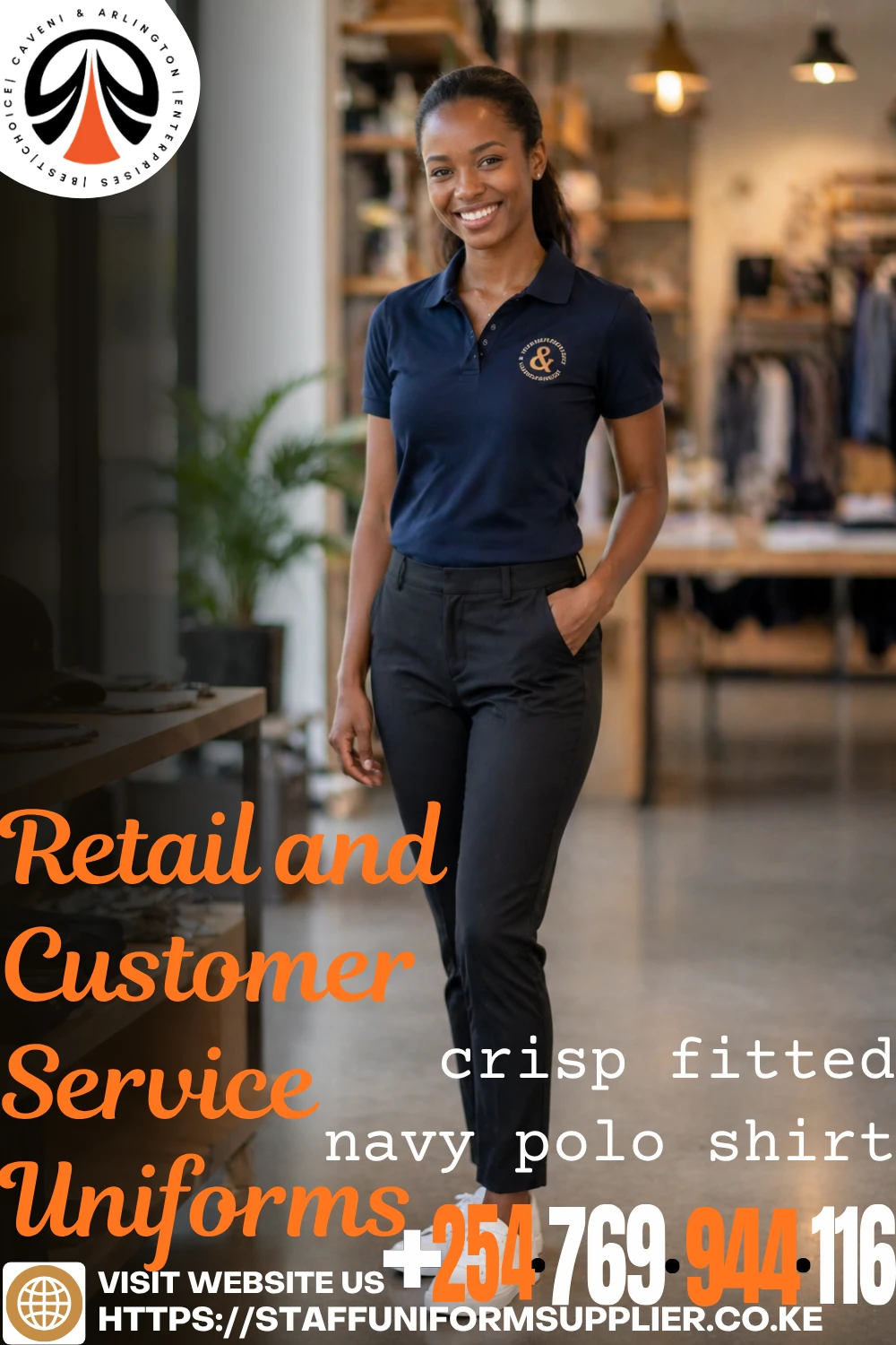 Retail and Customer Service Uniforms - crisp fitted navy polo shirt