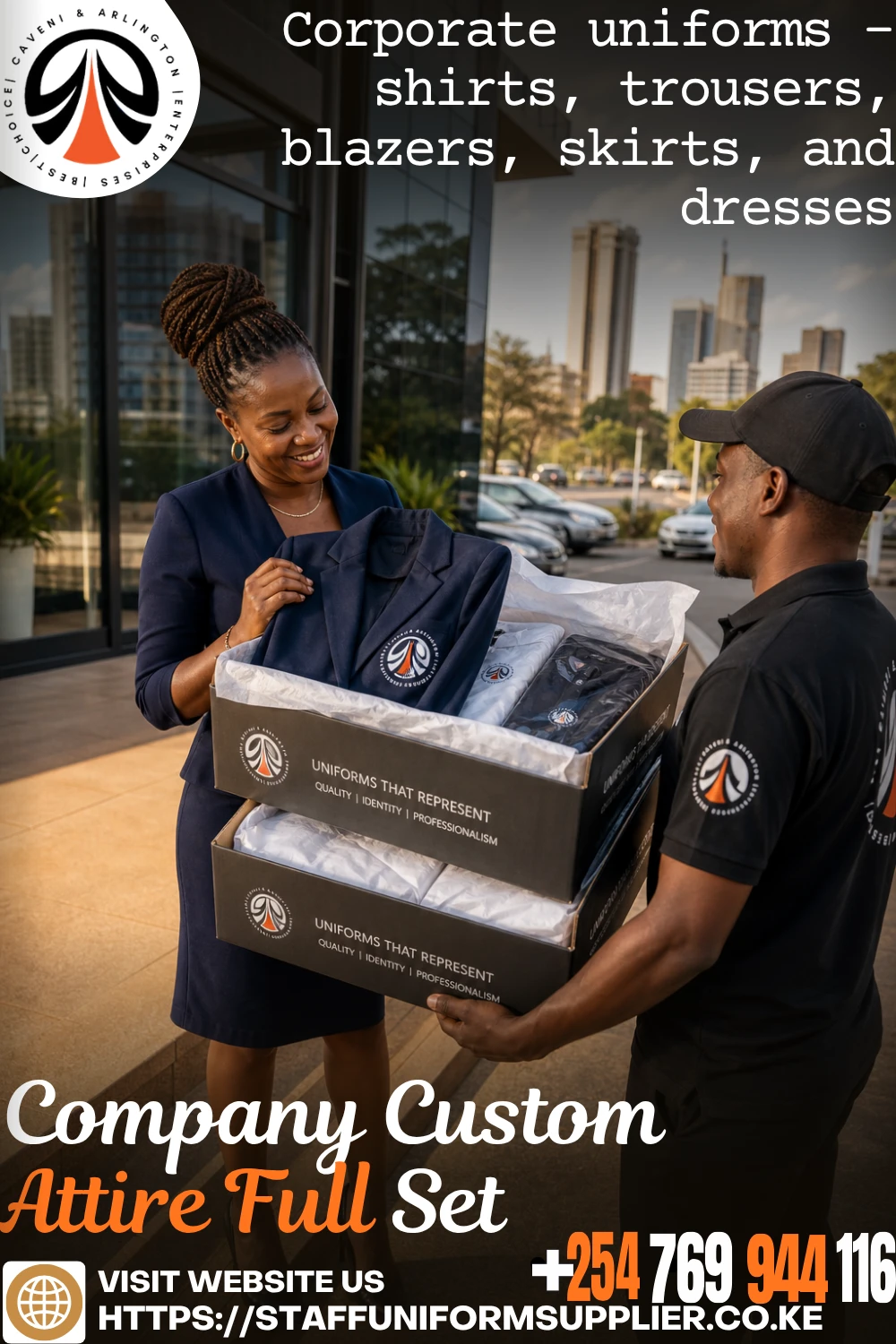 Corporate uniforms - shirts, trousers, blazers, skirts, and dresses