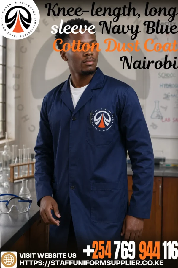 Knee-length, long sleeve Navy Blue Cotton Dust Coat Nairobi Knee-length, long sleeve Navy Blue Cotton Dust Coat Nairobi
