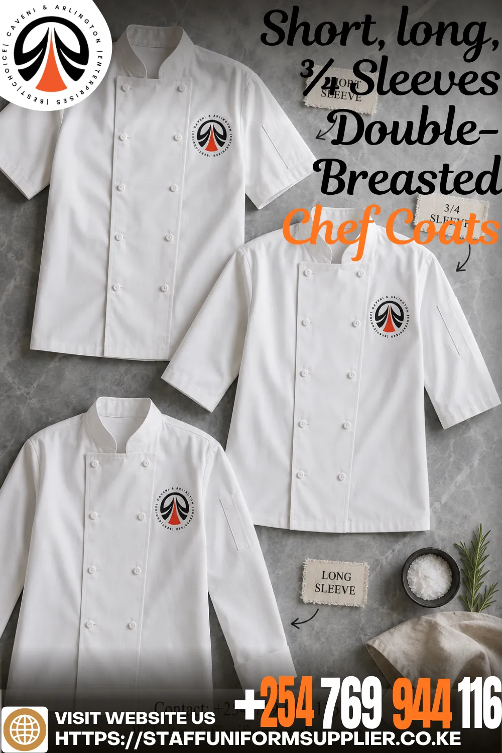 Short, long, ¾ Sleeves Double-Breasted Chef Coats
